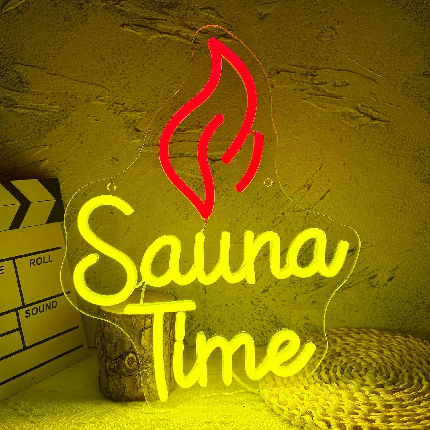 Spa Wellness Gym - ป้ายไฟนีออน Sauna Time ไฟ LED ปรับความสว่างได้ผ่าน